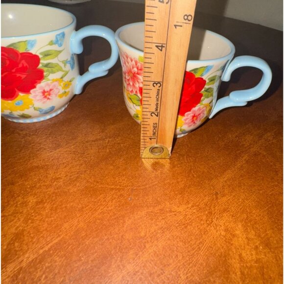 The Pioneer Woman Floral Stoneware Coffee Mugs Set Of 2 Red & Blue Microwave & D - Picture 5 of 6